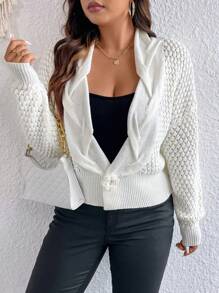 Celure 大碼落肩袖網眼針織開襟衫 - 白色 - 查看 1