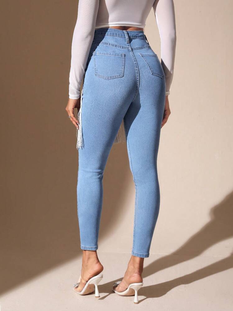 Fringe Trim Skinny Jeans