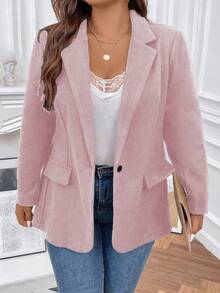 SHEIN Franclia Plus Lapel Neck Flap Detail Blazer - Baby Pink - View 4
