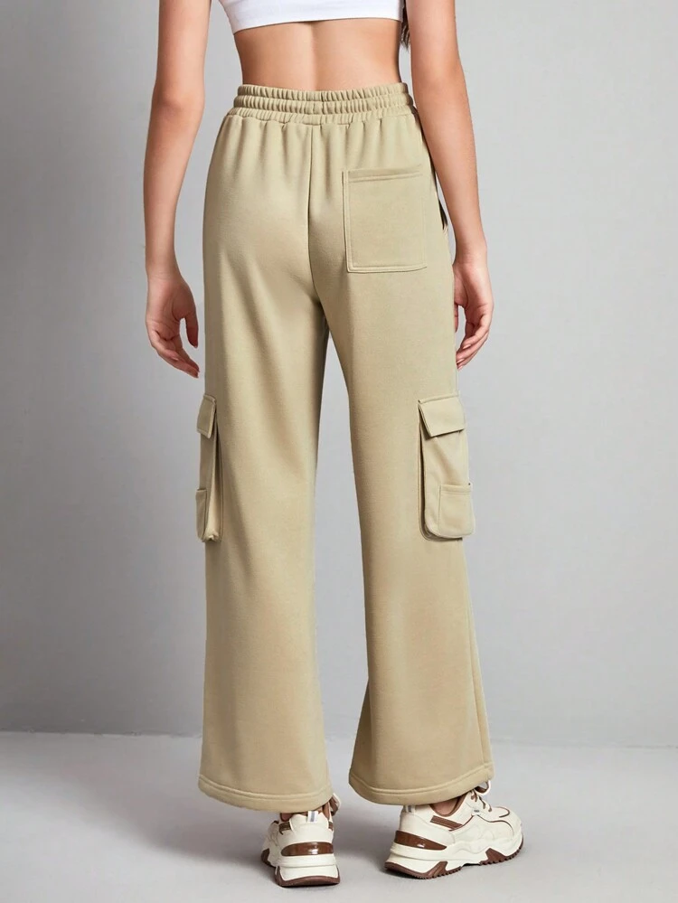 Flap Pocket Side Drawstring Waist Outdoor Sweatpants