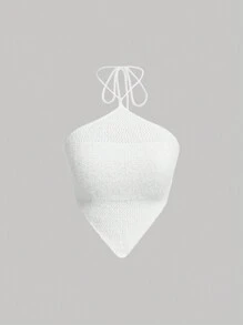 SHEIN MOD 後背繫帶吊脖針織上衣 - 白色 - 查看 1