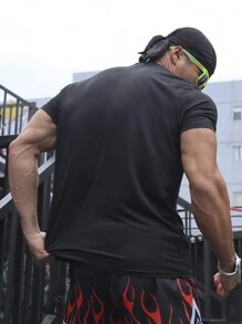 Manfinity Sport Corelite Men Letter Graphic Sports Tee Workout Tops - Black - View 2