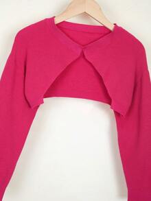 SHEIN Chica preadolescente Cárdigan crop de hombros caídos - Rojo - Ver 5