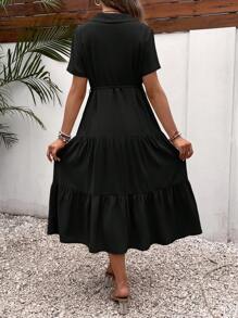 SHEIN Maternity Button Front Ruffle Hem Belted Dress