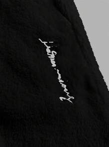 GENTILAND Men Letter Embroidery Teddy Pants - Black - View 5