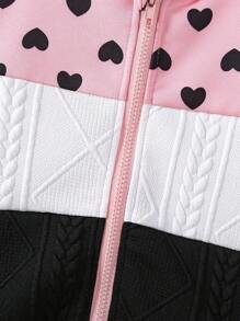 SHEIN Elladie kids Áo khoác nỉ có khóa kéo, phối màu, in hình trái tim, dành cho bé gái (không kèm áo len bên trong) - màu đen - Xem 4