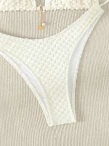 Swim Mod Summer Beach Solid Chain Detail Halter Triangle Bikini Set - Beige - View 4