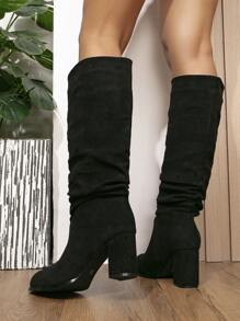 Fall/Winter Women's Brown Boots Fashionable Pleated Boots Style With Cardigan Loose Boots Perfect With Black Dress Fashionable Sweater Boots - Black - View 2