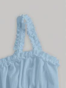 SHEIN MOD Vestido campesino con busto fruncido y dobladillo con volantes - Celeste - Ver 3