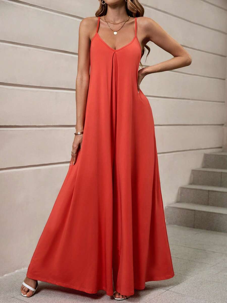 SHEIN LUNE Combinaison Ample À Fines Brides Unicolore - Orange - Voir 1