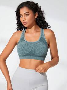 Medium Support Seamless Racer Back Sports Bra - Green - View 5
