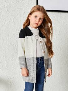 SHEIN 女小童撞色前紐扣開襟衫 - 彩色 - 查看 6