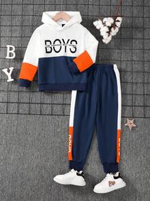 Chàng trai trẻ Đồ họa Chữ cái Khối màu Áo Hoodie & Quần thể thao - Nhiều màu - Xem 5