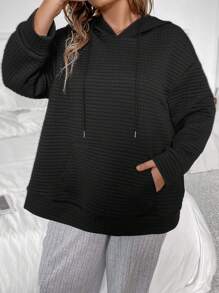 SHEIN LUNE Plus Size Drop Shoulder Split Back Sweatshirt Pullover Fall Sweatshirt - Black - View 7