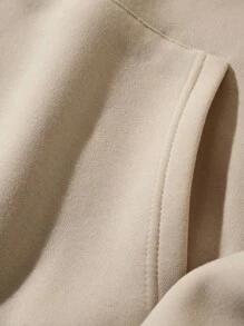 Nam Plus Đồ họa Chữ cái Túi kangaroo Dây rút Lót nhiệt Hoodie - Màu be - Xem 3