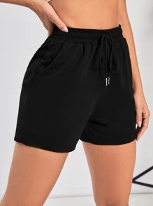 Powerista Quần short thể thao cạp chun có túi chéo Quần short có dây rút Quần short áo len - màu đen - Xem 3