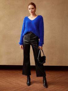 MOTF PREMIUM Suéter de punto de peluche escote V - Azul - Ver 7