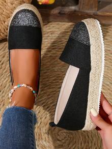 Zapatos planos para mujeres con yute cuerda detallando - Negro - Ver 3