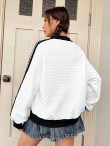 SHEIN EZwear Chi tiết Patched thư Tương phản Đường may bên Thả vai Áo khoác - Đen và trắng - Xem 2