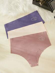 大碼3件水鑽愛心圖案無痕內褲