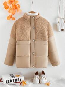 SHEIN Tween Girl Teddy Panel Padded Coat