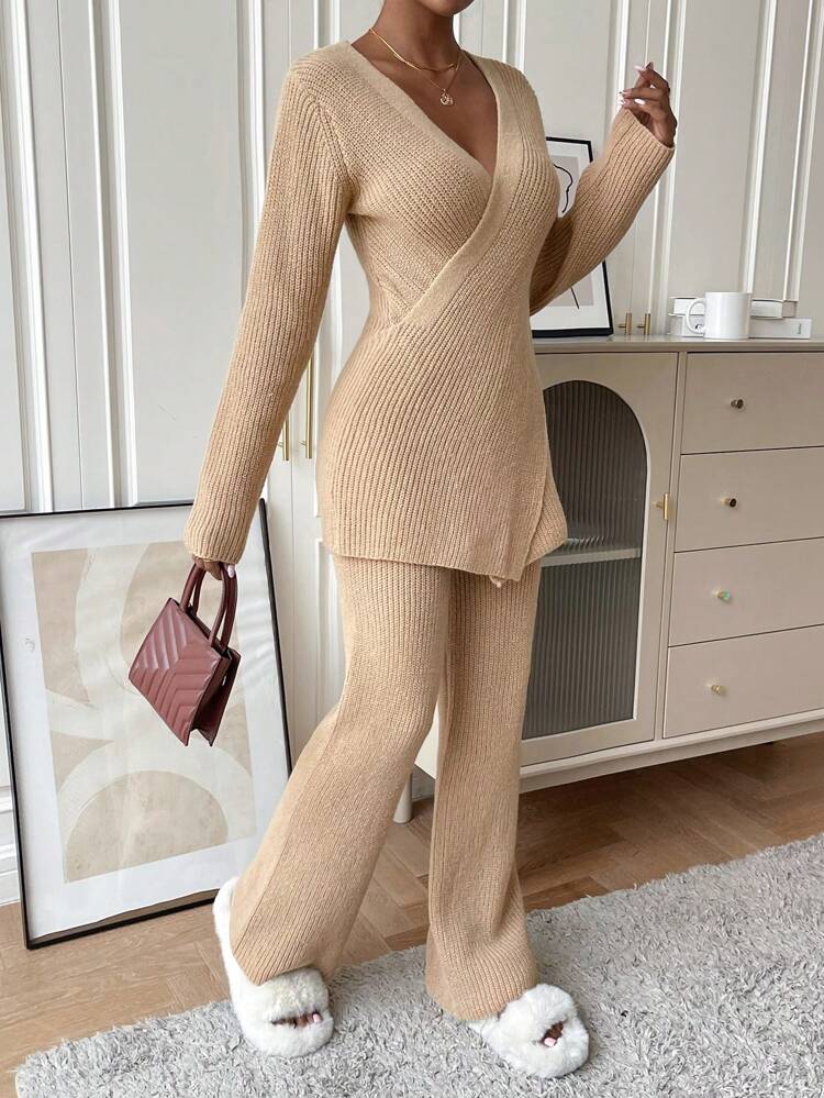Surplice Neck Sweater & Knit Pants