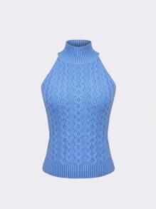 SHEIN Unity Solid Halter Knit Top - Blue - View 1