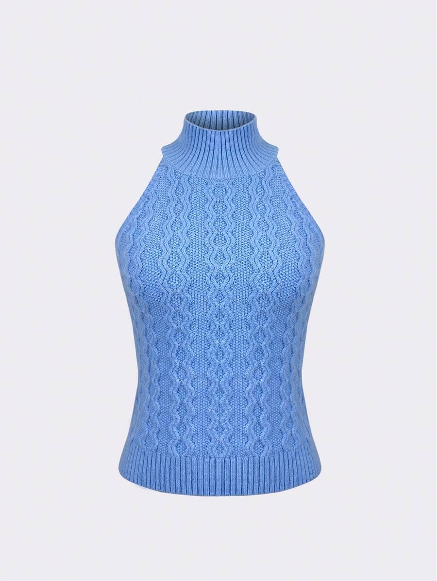 SHEIN Unity Solid Halter Knit Top - Blue - View 1
