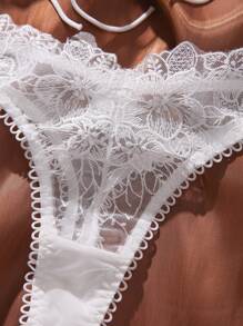Embroidery Mesh Lace Up Lingerie Set Bridallingerie - White - View 5