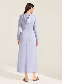 Mulvari 棉素色抽繩連帽洋裝 - 紫丁香色 - 查看 7