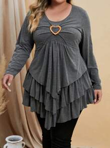 EMERY ROSE Plus Heart-ring Detail Asymmetrical Hem Tee