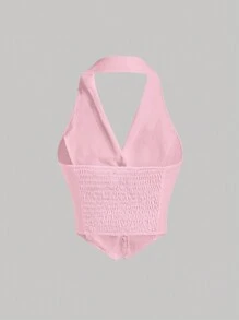 SHEIN MOD Solid Button Front Halter Top