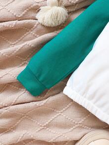 SHEIN Young Girl Letter Graphic Colorblock Hooded Sweatshirt - Multicolor - View 7