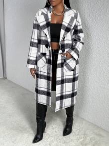 SHEIN Slayr Plaid Print Drop Shoulder Overcoat - Multicolor - View 4