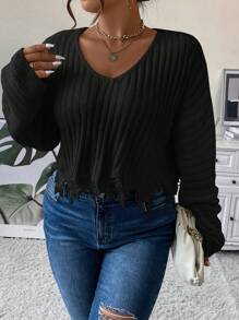 Flirla Plus Distressed Ribgebreide Trui, Voor De Winter