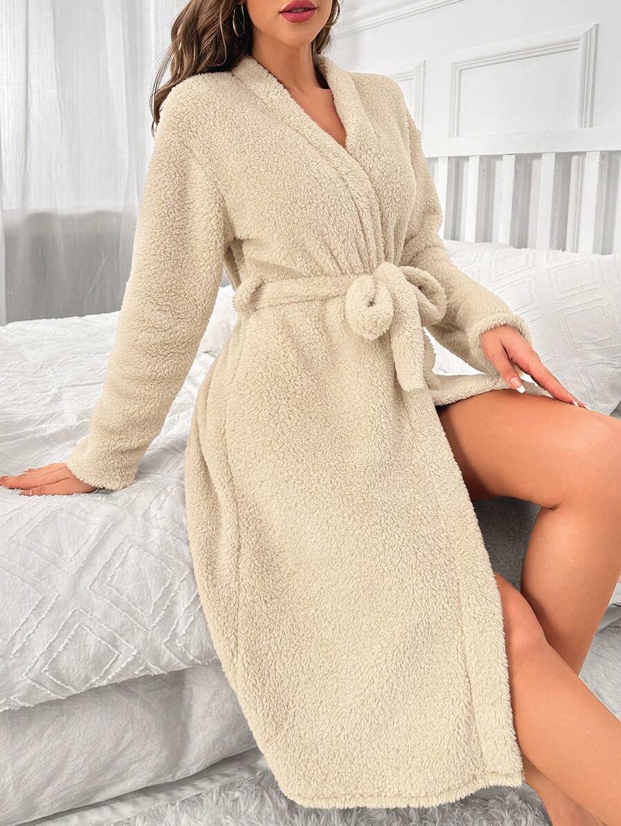 Cartoon Graphic Belted Teddy Robe | SHEIN USA