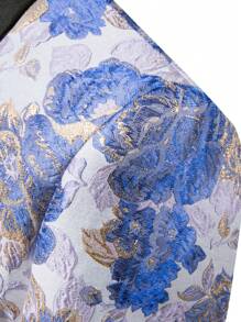 Hombres Blazer floral jacquard de cuello esmoquin con botón - Azul - Ver 5