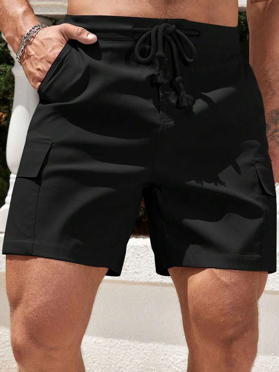 Manfinity Homme Men Flap Pocket Side Drawstring Waist Cargo Shorts - Black - View 1
