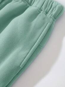 SHEIN Essnce 袋鼠口袋抽繩連帽衫和運動褲 - 軍綠色 - 查看 8