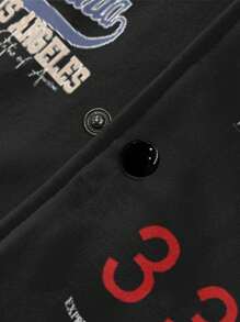 Manfinity LEGND 男士大码字母圖案撞色飛行員夾克 - 黑色 - 查看 4