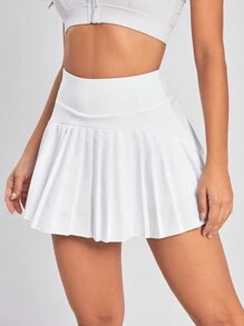 High Waist Phone Pocket Ruffle Hem Sports Skort,Women Tennis Outfit - White - View 4