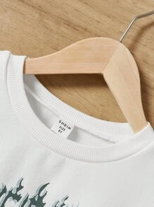 SHEIN 女大童汽車和字母圖案落肩袖保暖套頭衫