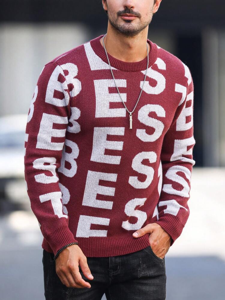 Men Letter Pattern Sweater