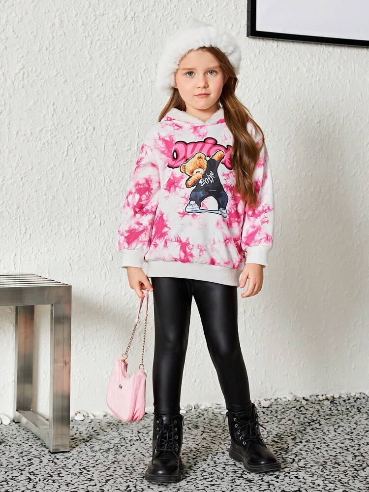 Young Girl Tie Dye Cartoon Graphic Drop Shoulder Sweatshirt, In Fall/Winter