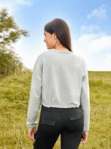 Easithlete Drawstring Hem Raglan Sleeve Sports Sweatshirt - Light Grey - View 2