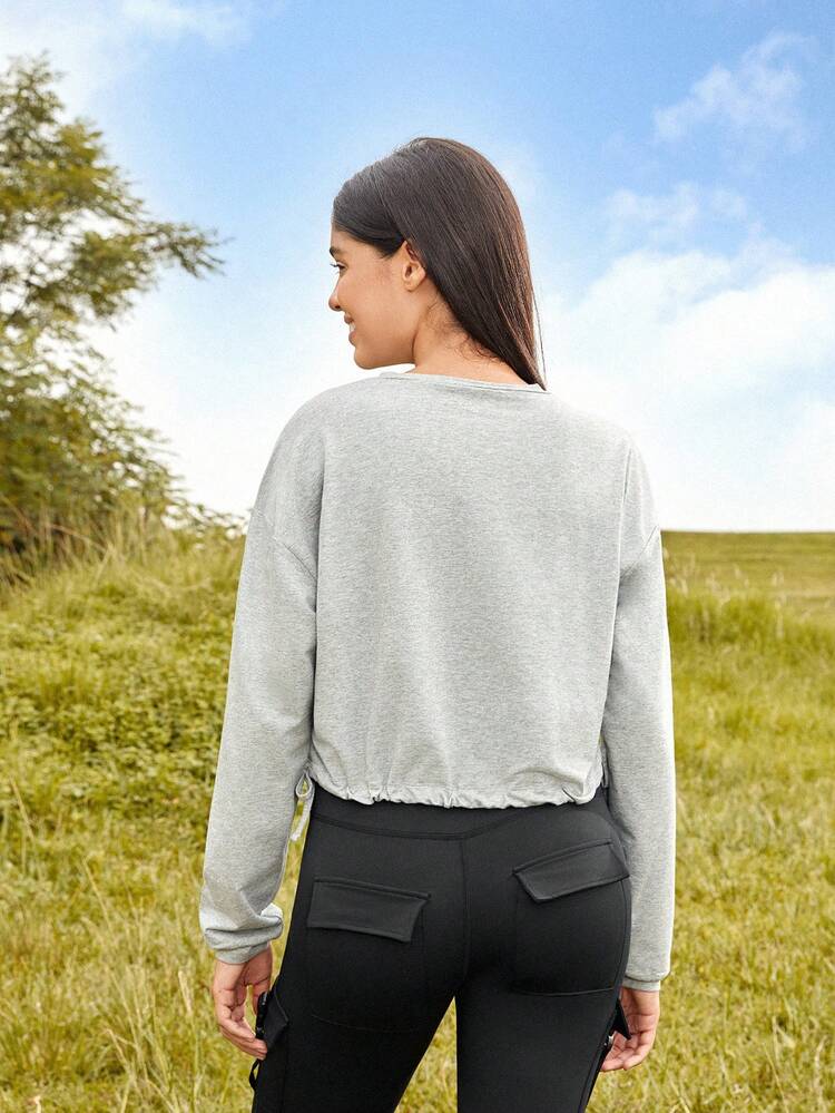 Drawstring Hem Raglan Sleeve Sports Sweatshirt