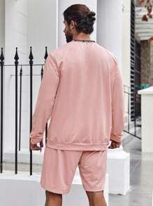 Manfinity Homme Men Plus Letter Graphic Sweatshirt & Drawstring Waist Shorts - Pink - View 2