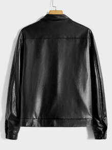 GENTILAND Men Fringe Trim PU Leather Jacket - Black - View 2