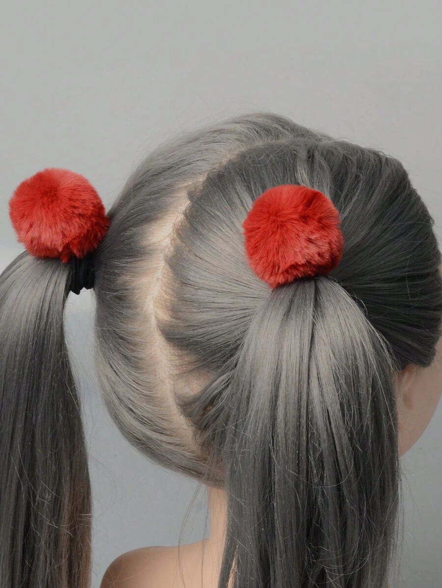 ROMWE Kawaii 2 Miếng Trang trí Pompom Dây buộc tóc - Màu Đỏ Sâu - Xem 1