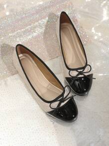 2025 Autumn Women's Non-Slip Bow Splice Round Toe Flat Shoes Elegant Casual Flats